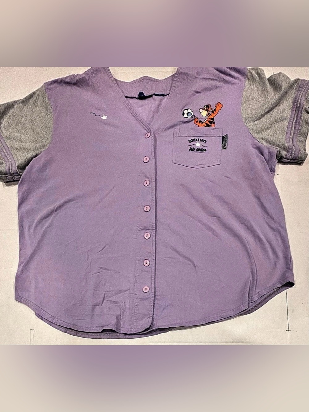 Disney Kids Purple & Gray Tigger Button Front Shirt